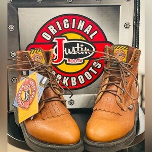 Justin Boots Mahogany Worn Saddle Leather Workboots